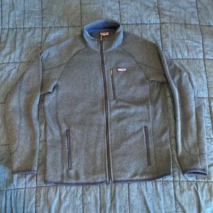 Navy blue full zip Patagonia fleece w/ custom embroidered patch